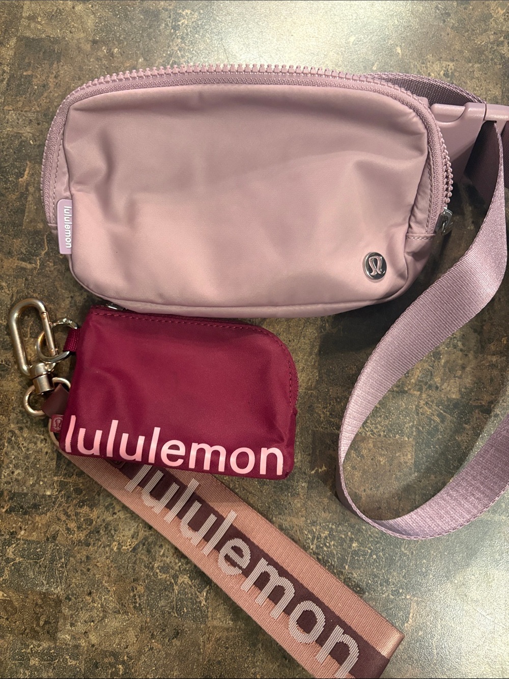 lululemon athletica belt bag Rose/Burgundy Logo Wristlet Keychain